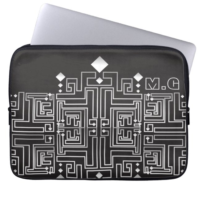 Capa Para Notebook Padrão de Maze Preto e Branco Monograma (Frente)