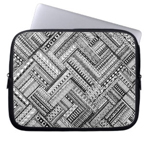 Capa Para Notebook Padrão de Mistura Étnica Preto e Branco para Capin