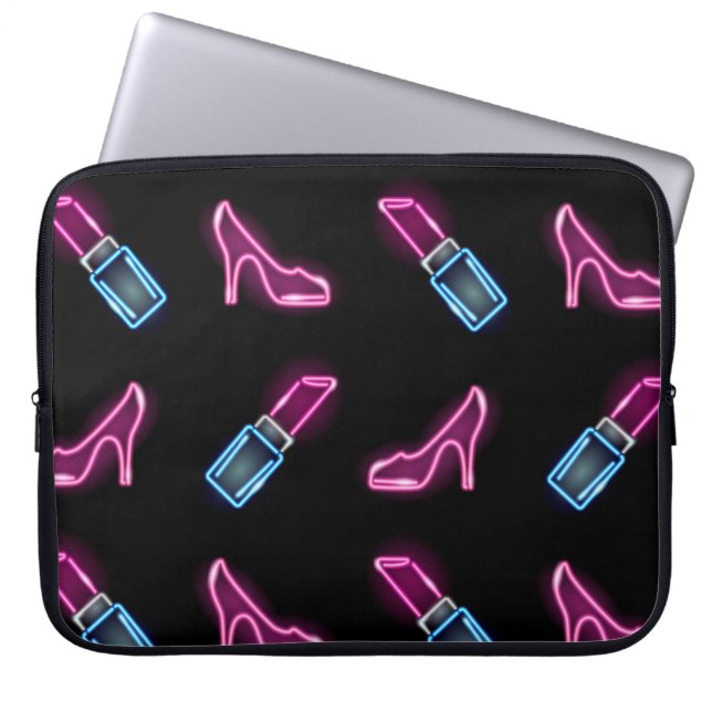 Capa Para Notebook Padrão de Moda com Ícones de Neon. (Frente)