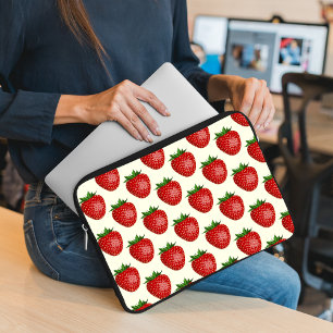 Capa Para Notebook Padrão de Morango, Morangos Vermelhos, Fruta, Folh
