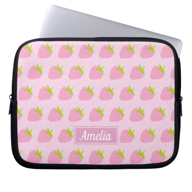Capa Para Notebook Padrão de Morango Rosa Bonito Personalizado (Frente)