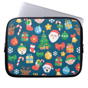 Capa Para Notebook Padrão de Natal animado em azul