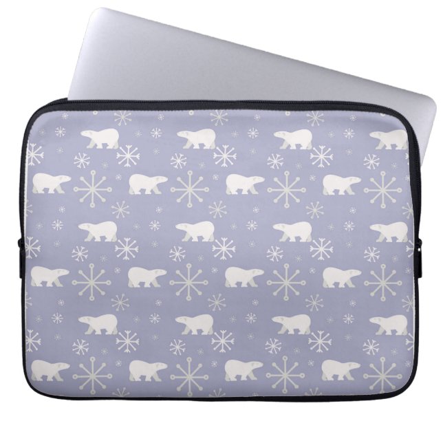 Capa Para Notebook Padrão de Natal com ursos polares e flocos de neve (Frente)