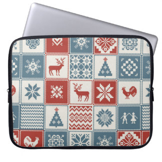 Capa Para Notebook Padrão de Natal no estilo de retalhos. Tradicional