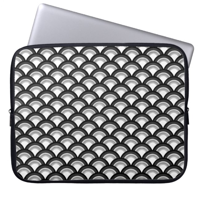 Capa Para Notebook Padrão de onda Art Deco - preto e branco (Frente)