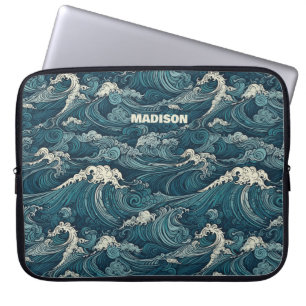 Capa Para Notebook Padrão de Ondas de Nome Personalizado