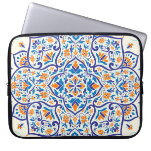 Capa Para Notebook Padrão de Ornamento Azul Laranja de Luxo