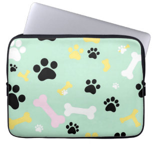 Capa Para Notebook Padrão de Ossos com Pegadas de Cachorro