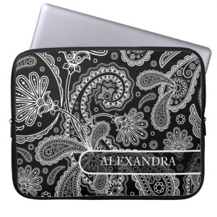 Capa Para Notebook Padrão de paisley Floral do Ornamentado Preto e Br