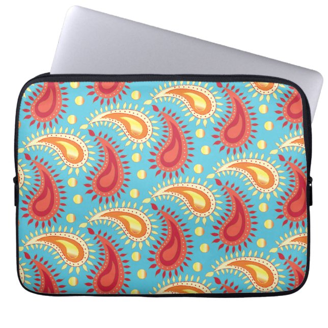 Capa Para Notebook Padrão de Paisley Persa do Laranja-Turquesa Orient (Frente)