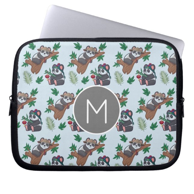 Capa Para Notebook Padrão de Pandas Chineses Fofos Monograma (Frente)