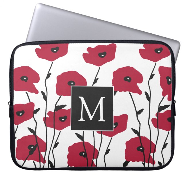 Capa Para Notebook Padrão de Papoulas com Monograma Moderno (Frente)