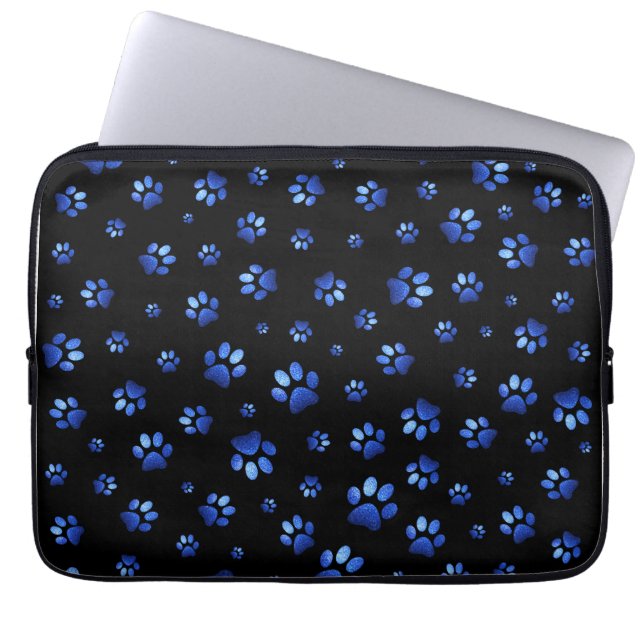 Capa Para Notebook Padrão de pata de cão brilhante azul (Frente)