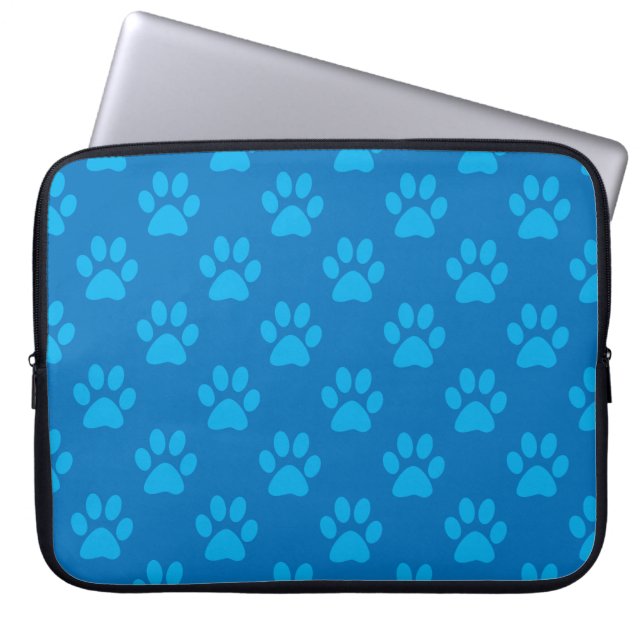 Capa Para Notebook Padrão de patas de filhotes azuis (Frente)