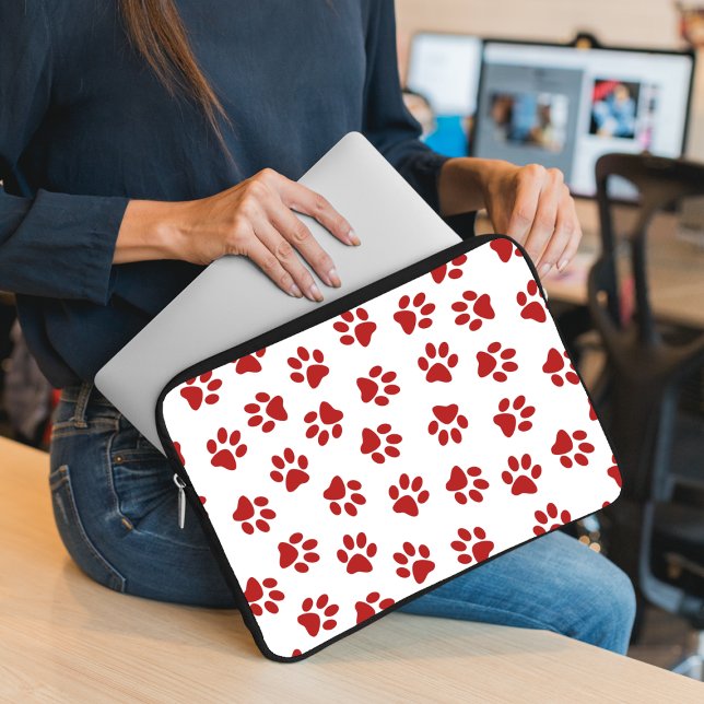 Capa Para Notebook Padrão De Patas, Patas Cachorros, Patas Vermelhas (Criador carregado)