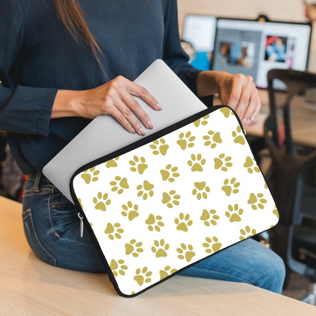 Capa Para Notebook Padrão De Patas, Patas Cachorros, Pistas De Ouro (Criador carregado)