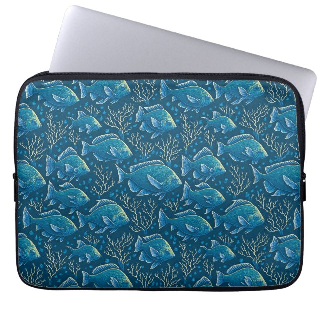 Capa Para Notebook Padrão de Peixe Azul (Frente)