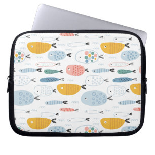 Capa Para Notebook Padrão de Peixe da Escola de Doodle