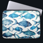 Capa Para Notebook Padrão de peixe marinho azul de aquarela. Animal n<br><div class="desc">Padrão de peixe do oceano marinho azul-aquarela. Bolsas de laptop náuticas de ornamento de animais.</div>