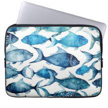 Padrão de peixe marinho azul de aquarela. Animal n