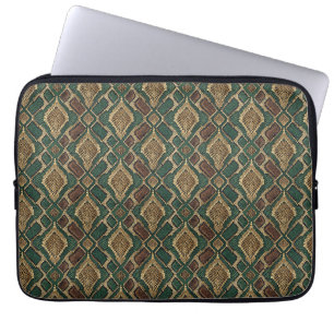 Capa Para Notebook Padrão de Pele de Cobra Verde e Dourado - Estampa