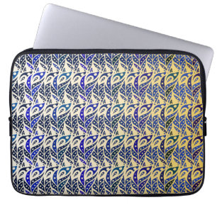 Capa Para Notebook Padrão de penas de pavão azul e dourado