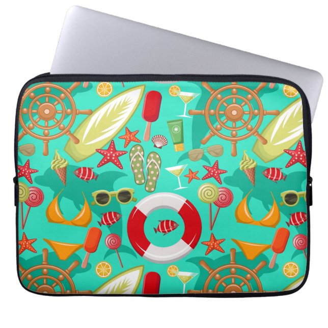 Capa Para Notebook padrão de praia de verão de férias (Frente)