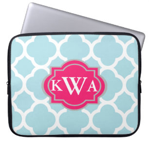 Capa Para Notebook Padrão de Quatrefoil de Azul Monograma em Marrocos