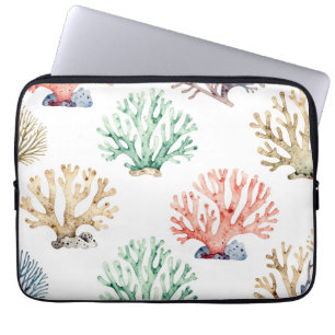 Capa Para Notebook Padrão de Recife de Coral em Aquarela