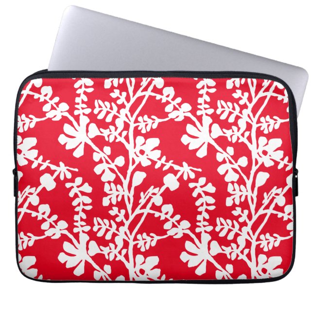 Capa Para Notebook Padrão De Repetição Floral Vermelho E Branco (Frente)