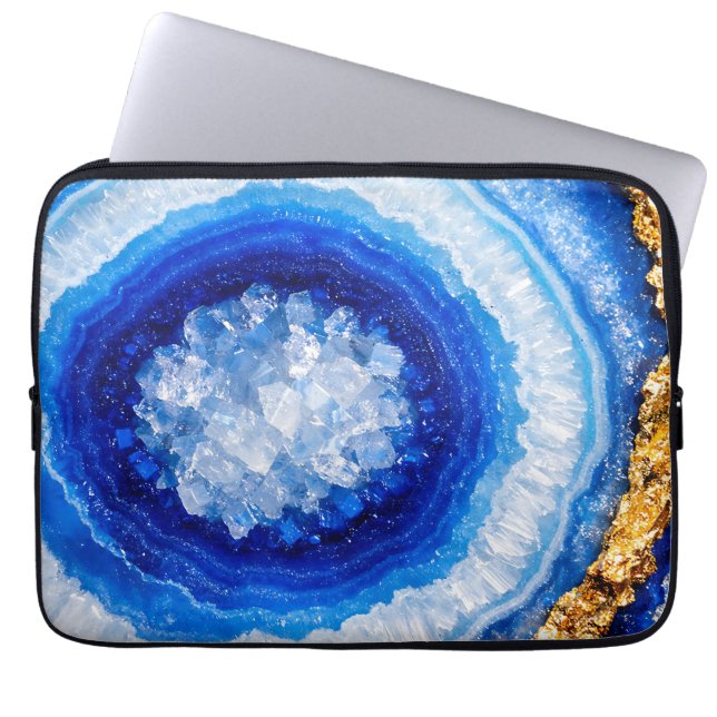 Capa Para Notebook Padrão de Resina de Geodo Azul Dourado (Frente)