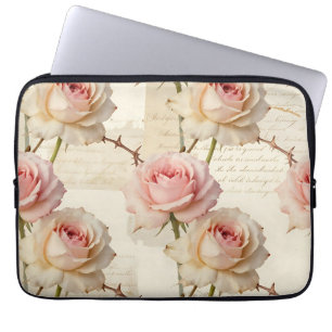 Capa Para Notebook Padrão de Rosa Rosa Pálido Vintage em Letra Cursiv