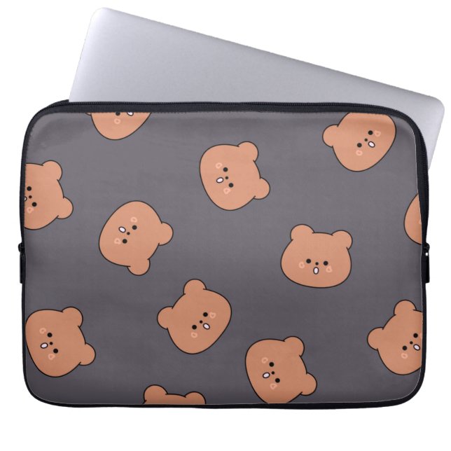 Capa Para Notebook Padrão de Rosto de Urso de Pelúcia Marrom Fofo Azu (Frente)