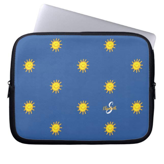Capa Para Notebook Padrão de rosto feliz com sol fofo Nome Inicial Az (Frente)