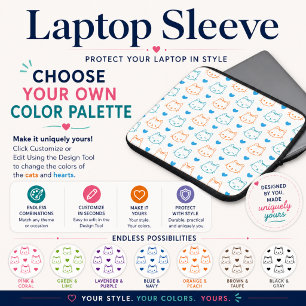 Capa Para Notebook Padrão de Rostos de Gatos Turquesa e Laranja Kawai