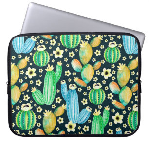 Capa Para Notebook Padrão de safra com suculentos. Cacto de aquarela