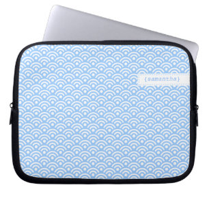 Capa Para Notebook Padrão de Seigaiha Japonês Azul Claro