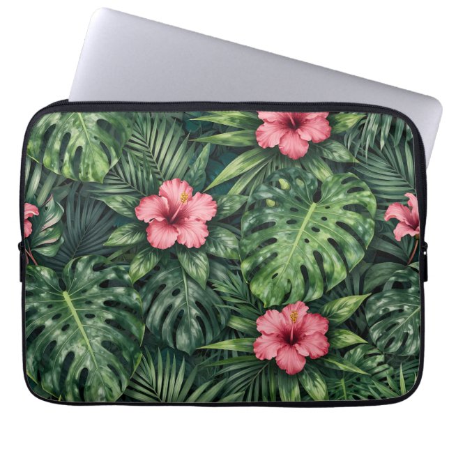 Capa Para Notebook Padrão de selva Monstera Hibisco Tropical (Frente)