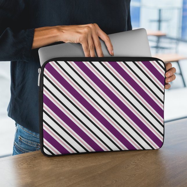 Capa Para Notebook Padrão de Stripes Negras Roxas Modernas e Rosa (Criador carregado)