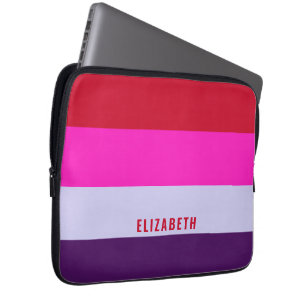 Capa Para Notebook Padrão de Stripes Vermelhas, Rosa e Púrpura