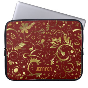 Capa Para Notebook Padrão De Tecido Floral Dourado E Turvo