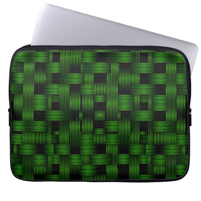Capa Para Notebook Padrão de Textura de Cesta Tecida Verde Esmeralda (Frente)