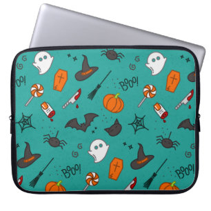 Capa Para Notebook Padrão de Turquesa de Halloween de estilo plano.
