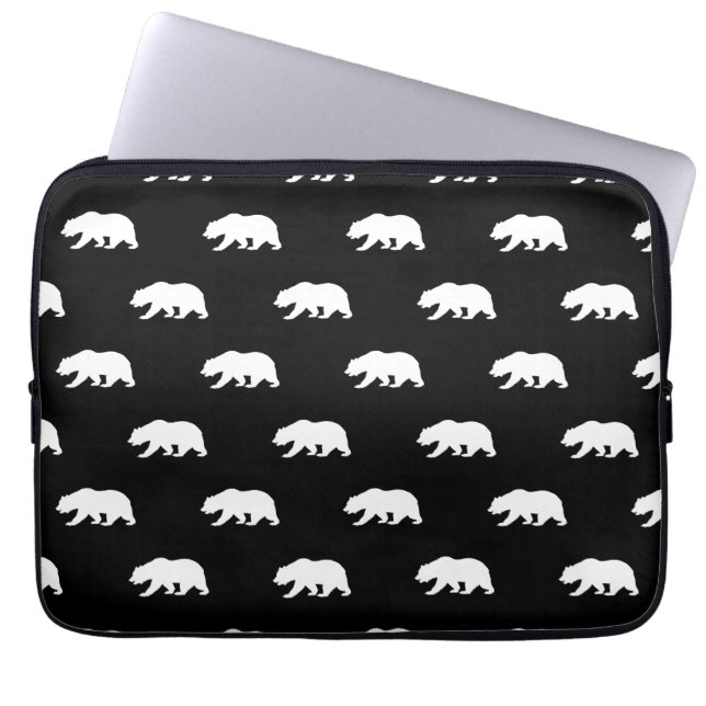 Capa Para Notebook Padrão de Urso Cinzento Preto e Branco (Frente)