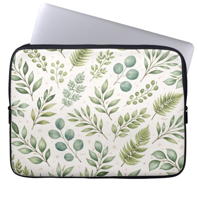Capa Para Notebook Padrão de Vegetação em Aquarela | Folhas Botânicas (Frente)