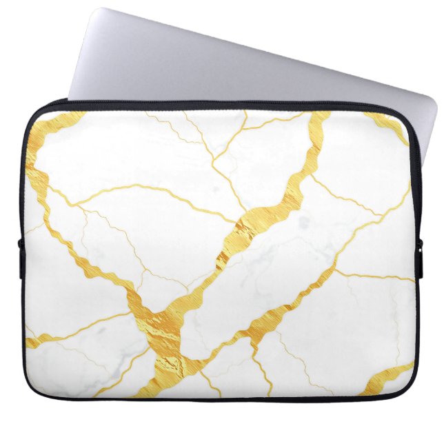 Capa Para Notebook Padrão de Veias de Ouro em Mármore Branco (Frente)
