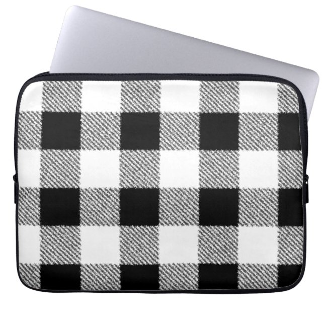 Capa Para Notebook Padrão de verificação de Gingham preto e branco (Frente)