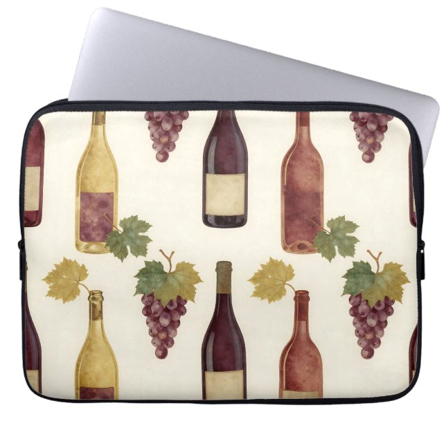 Capa Para Notebook Padrão de Videira em Garrafa de Vinho Antigo (Frente)