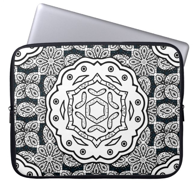Capa Para Notebook Padrão de vinheta em fundo azul com elem branco (Frente)