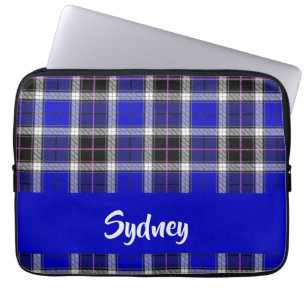 Capa Para Notebook Padrão de xadrez azul de nome personalizado